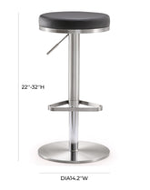 Fano Black Performance Vegan Leather and Stainless Steel Adjustable Barstool Model: TOV-K3613
